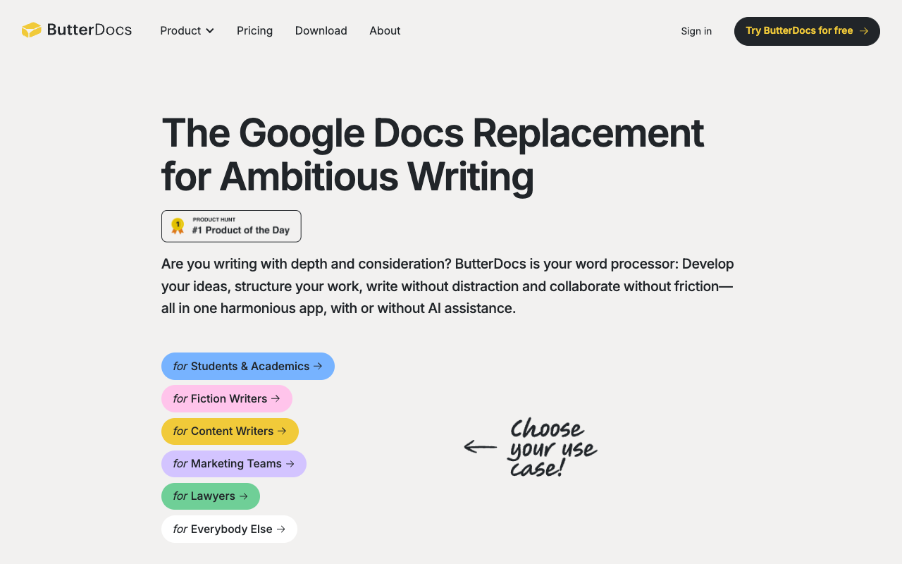 ButterDocs - The Google Docs alternative for serious writers & teams Productivity Collaboration Writing