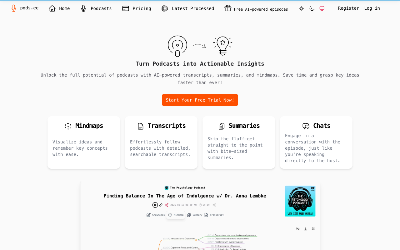 Podsee - Enhance Your Podcast Experience with AI Transcripts, Mindmaps, and Summaries
