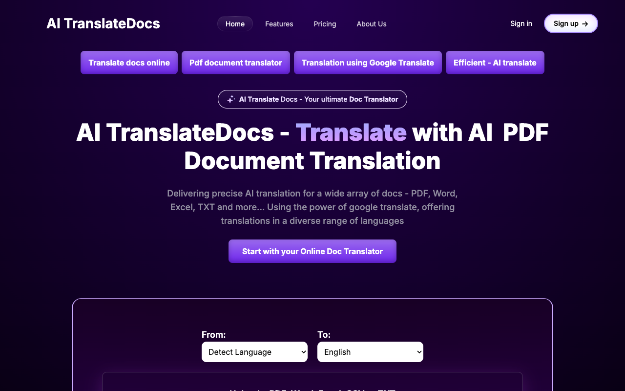 AI TranslateDocs - Ultimate Document Translation Service in over 130+ languages