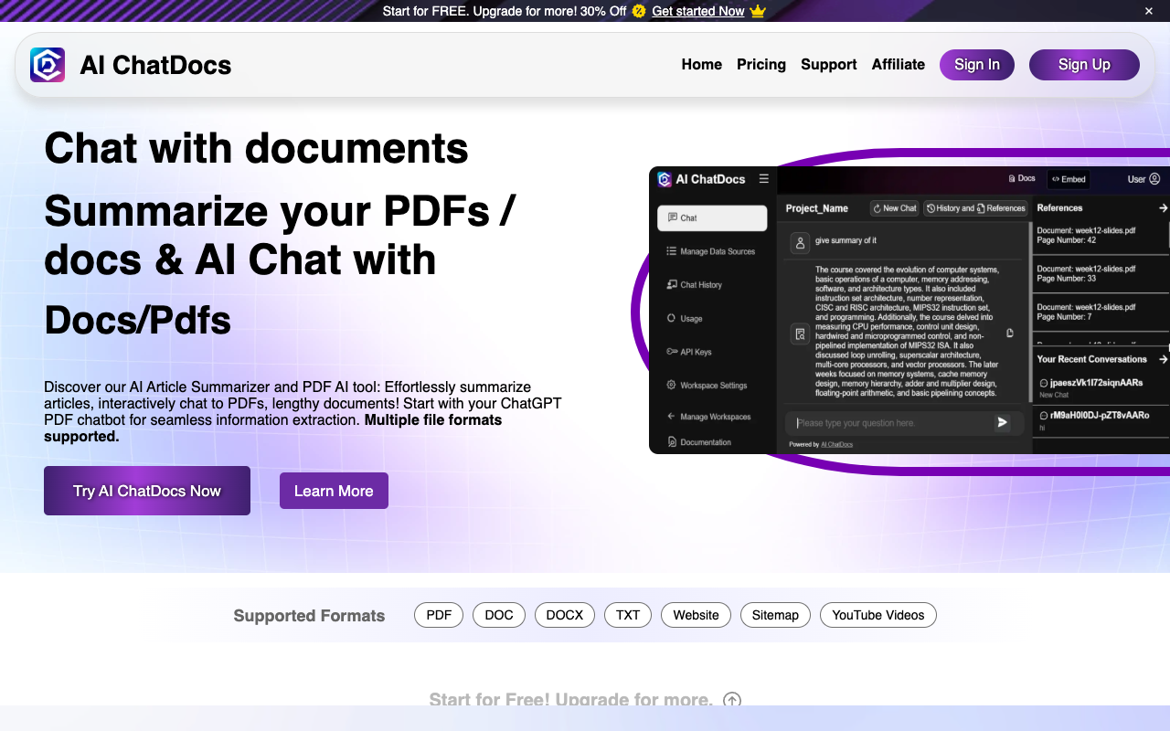 AI ChatDocs - Link AI chatbot to your website and Chat with Docs & more