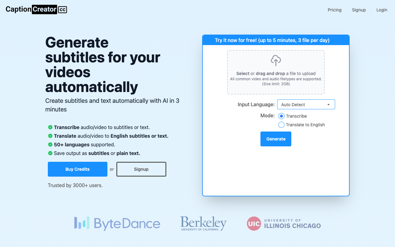 CaptionCreator.cc - Automatic Online Video Subtitle Generator AI Transcription Translation