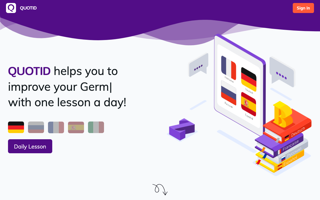 Quotid - Practice languages daily with AI generated lessons AI Language Learning Vocabulary