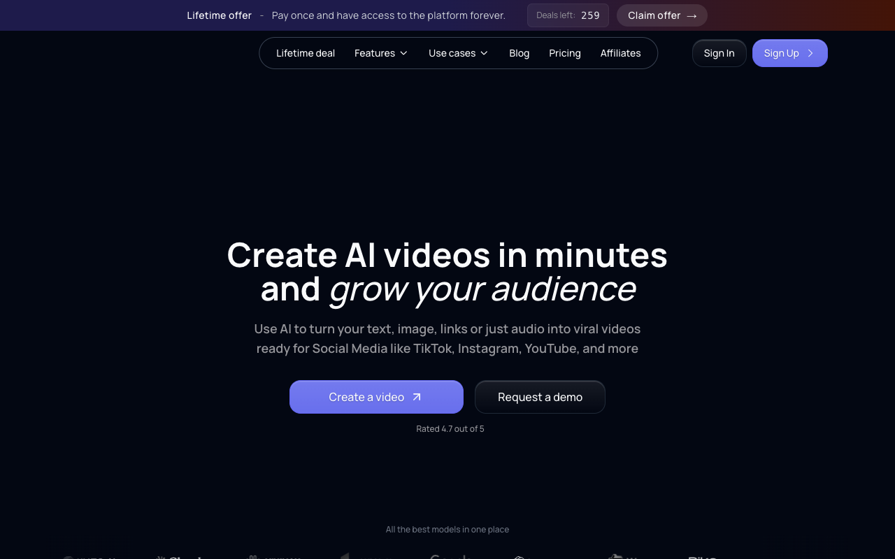 Videotok - Create viral TikToks and Shorts from text to video with AI