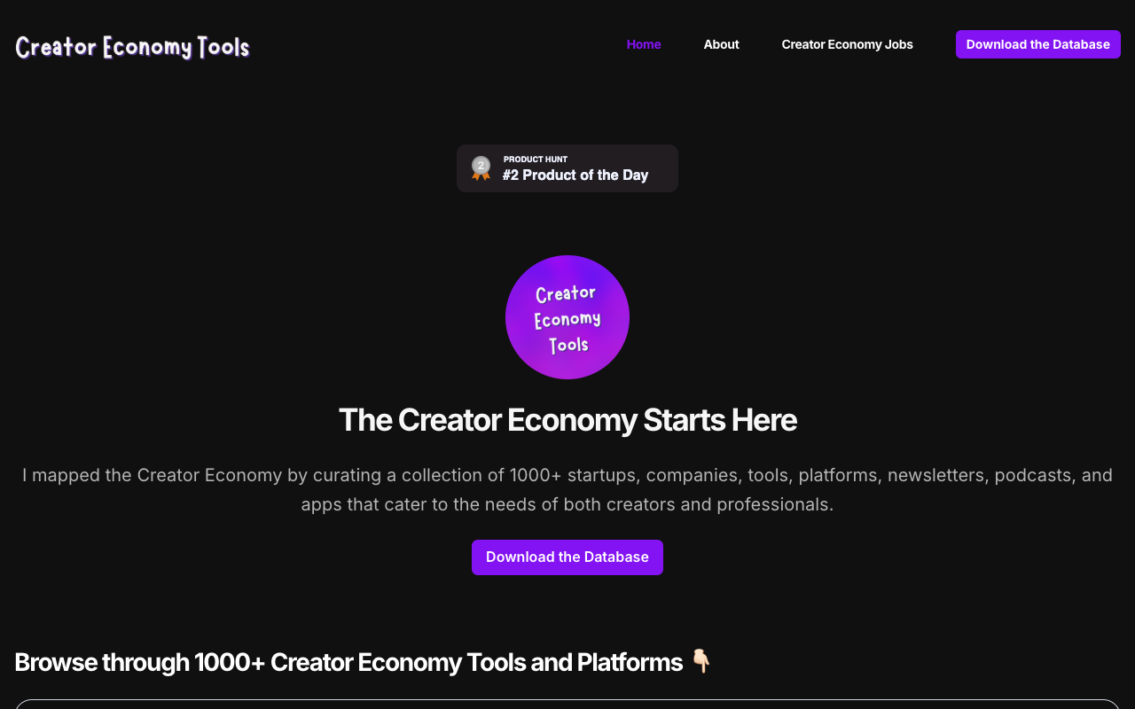Creator Economy Tools - Curated Directory for 1000+ Tools, Platforms, and Startups