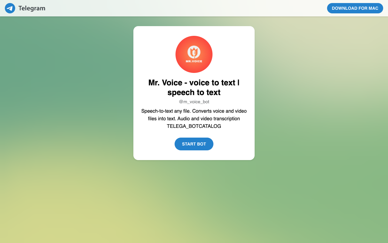 Mr. Voice Bot - Telegram Bot for Audio and Video Transcription