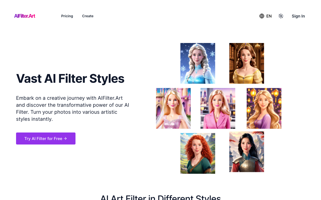 AIFilter.Art - Artify Your Selfie with Stunning AI Art Portraits
