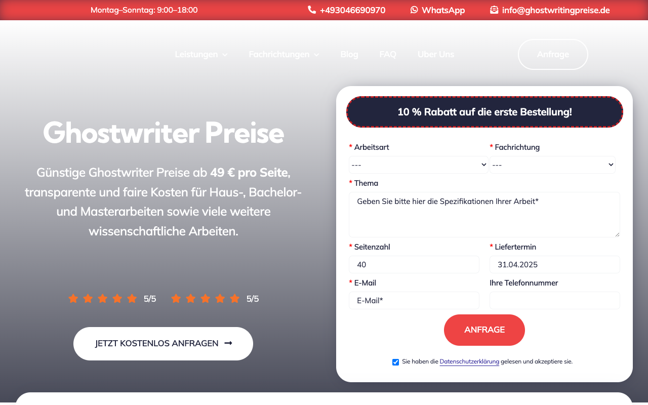 Ghostwriting Preise - Excellence in words, fairness in price – your key to me