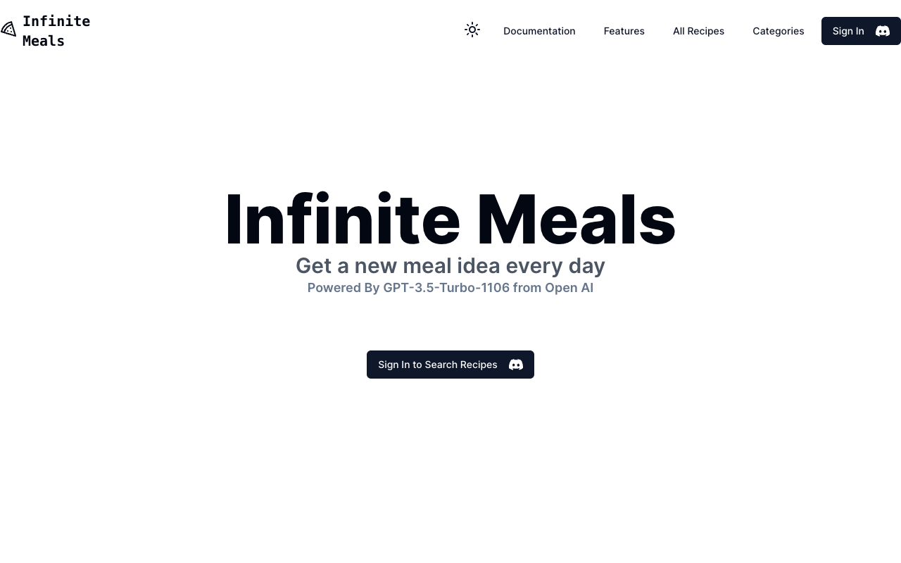 Infinite Meals - Get a new meal idea every day Powered By GPT-3.5-Turbo-1106