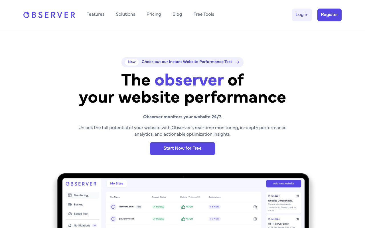 Observer - Unlock the Full Potential of Your Website with Insightful Monitoring and Smart Optimization