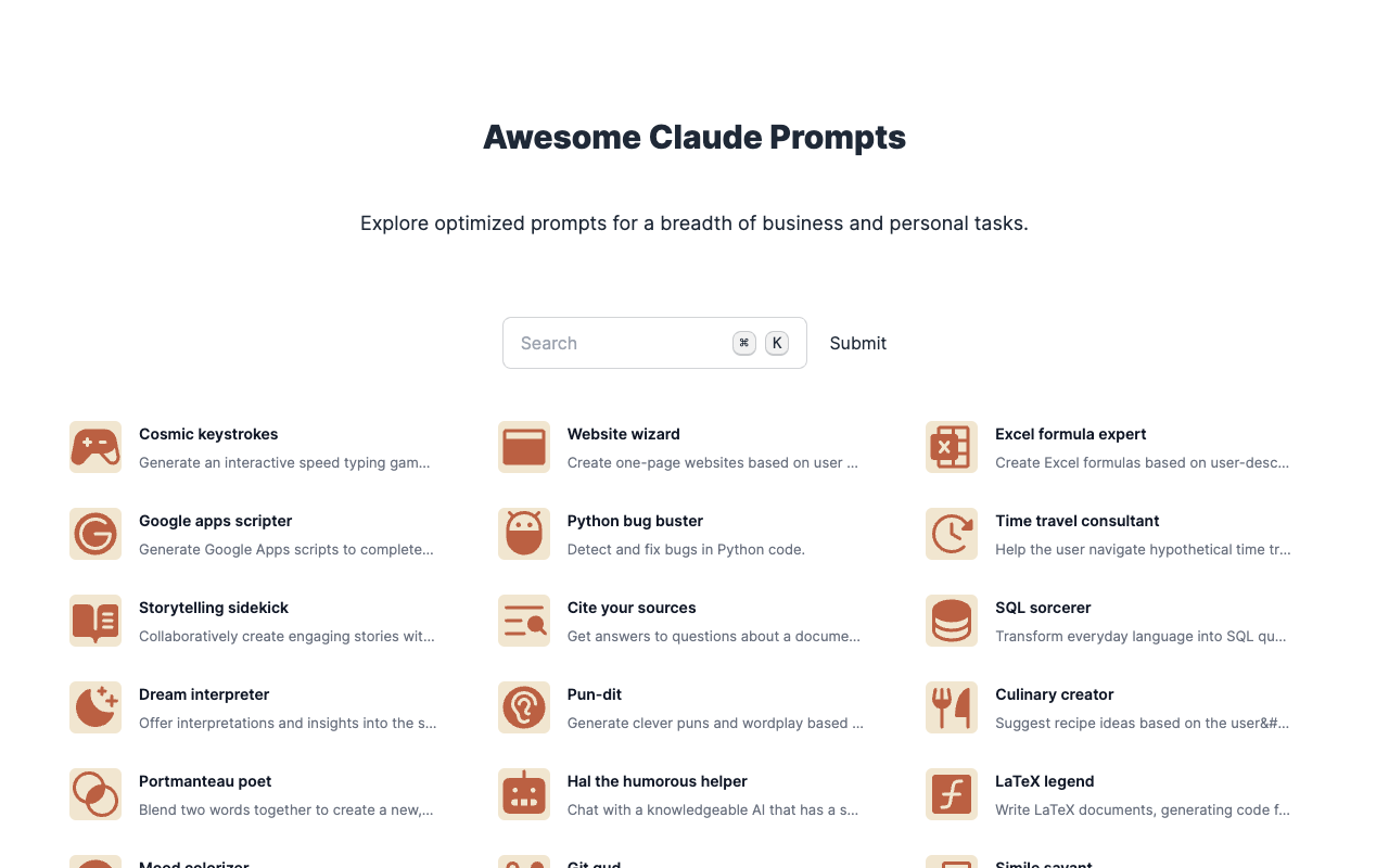 Awesome Claude Prompts - Explore Optimized Prompts for a Variety of Tasks