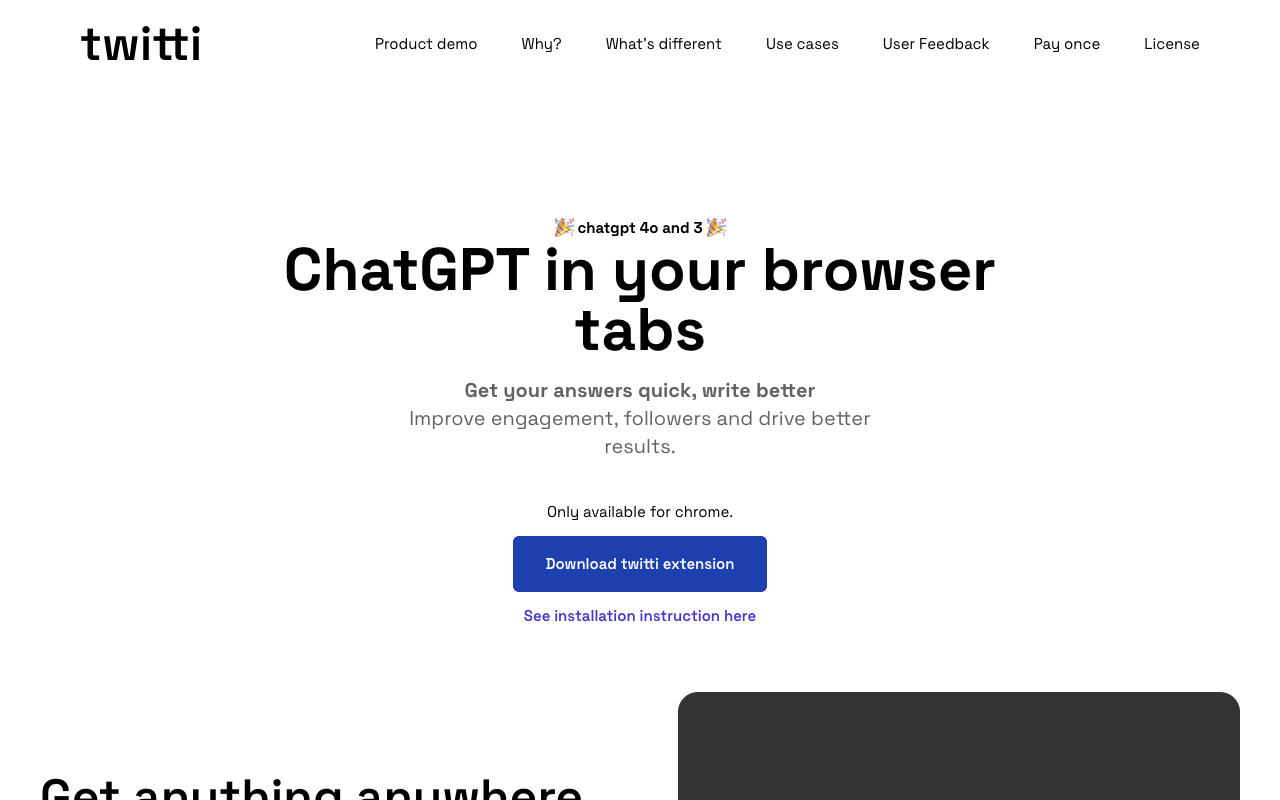 Twitti - ChatGPT Extension: Boost Your Chrome Browsing Experience Productivity Chrome Extension ChatGPT