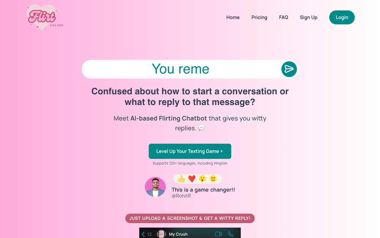 Flirt Like Pro - AI-powered Flirting Chatbot for Witty Replies