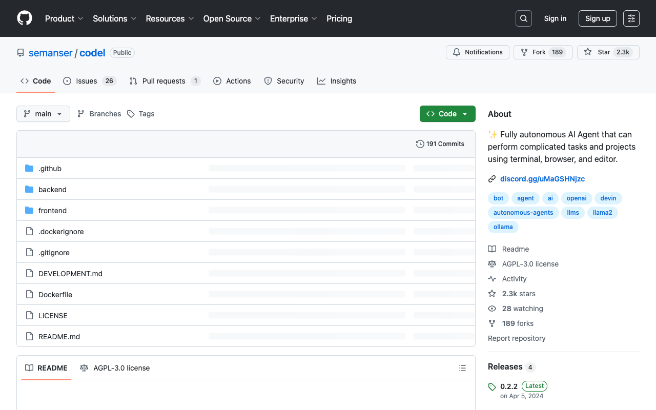 Codel - Autonomous Open Source AI Developer Agent