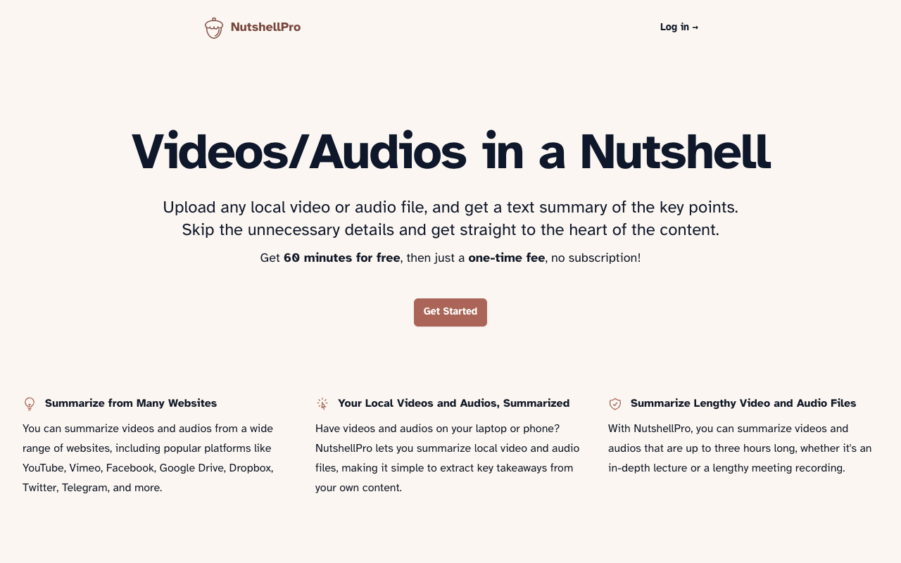 NutshellPro - Summarize video and audio from web links and file uploads Video Audio Summarization