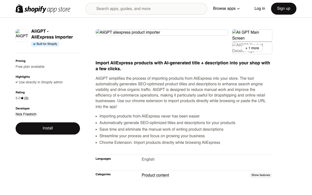 AliGPT - Importing products from AliExpress to Shopify made easy