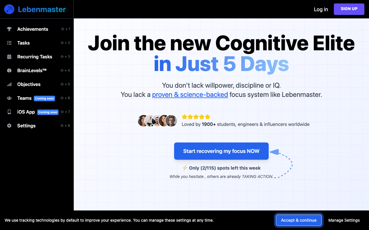 Lebenmaster - Willpower manager and objective forecaster with AI AI Productivity