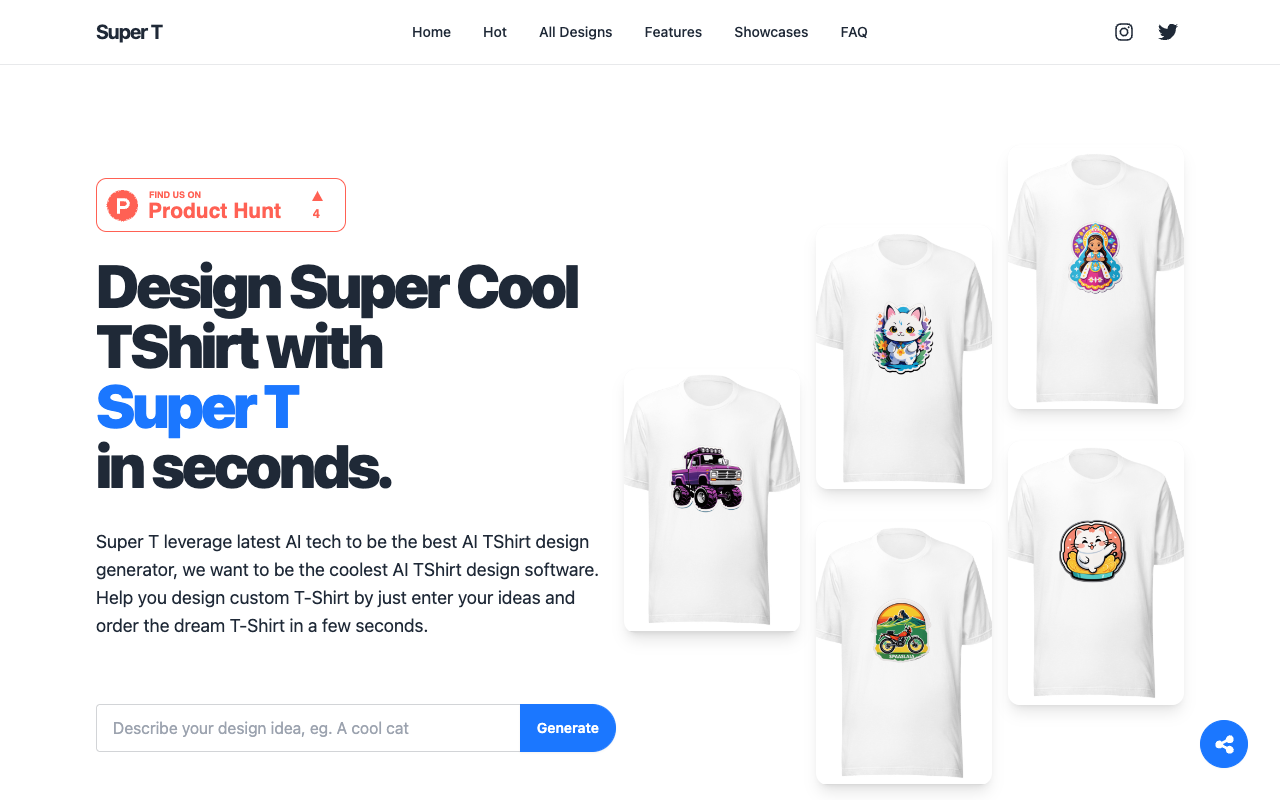 Super T - Design and print super cool t-shirt with AI powered design