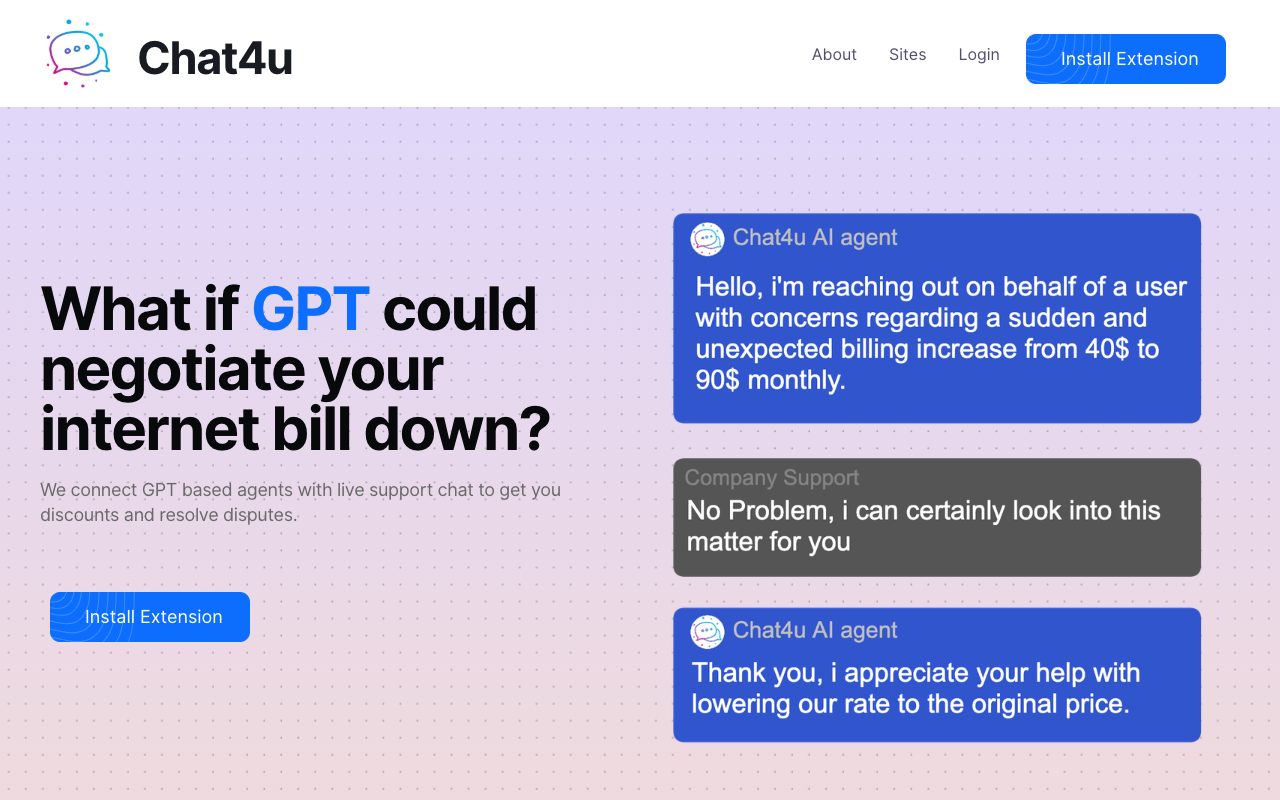 Chat4U - Personal Assistant AI that saves you time and money AI Customer Support