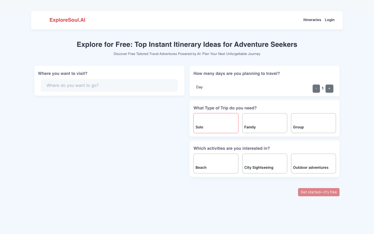 ExploreSoul.AI - Instant Itineraries for the Adventurous Soul