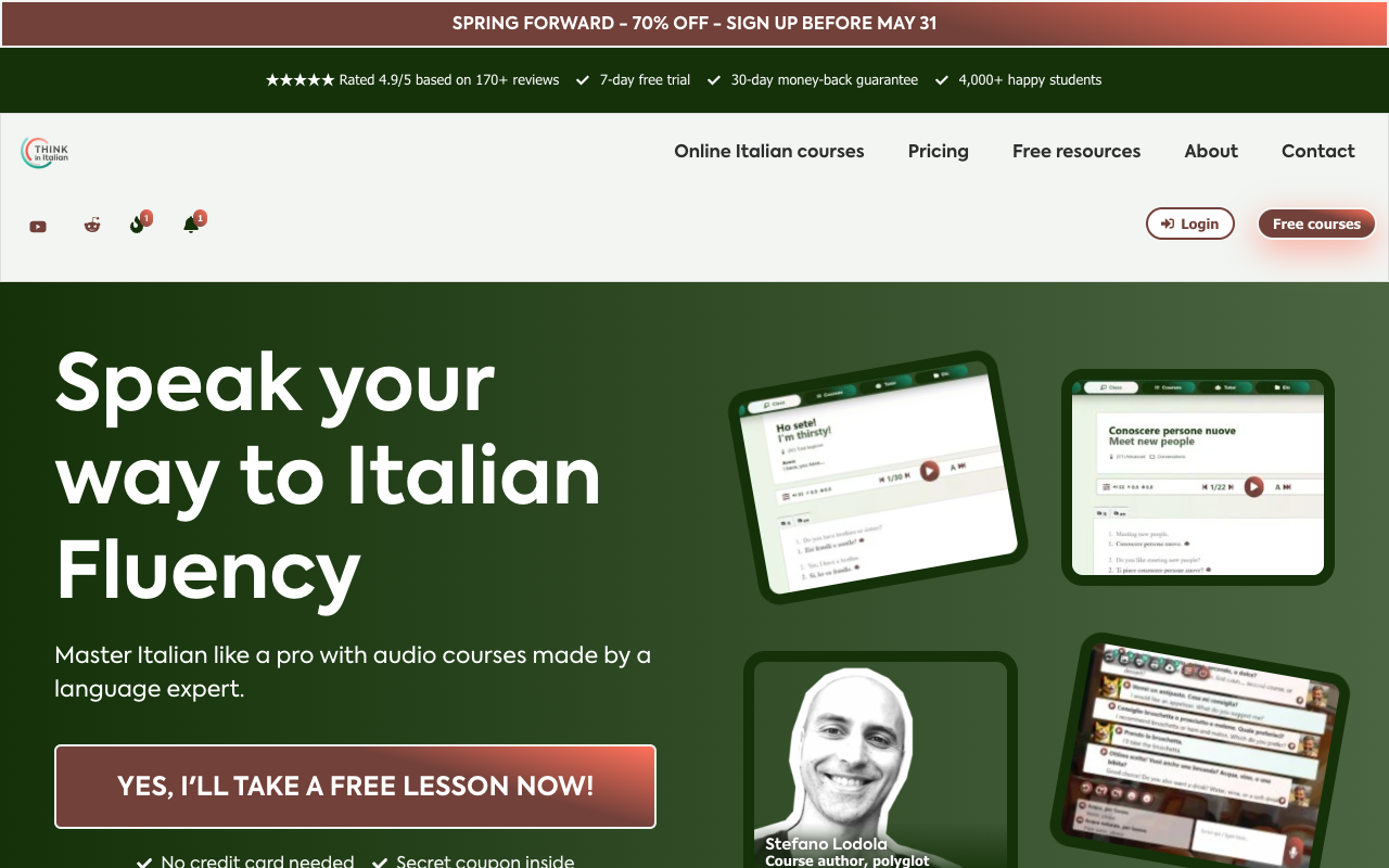 Think in Italian AI Tutor - Converse like a native with your personal AI tutor