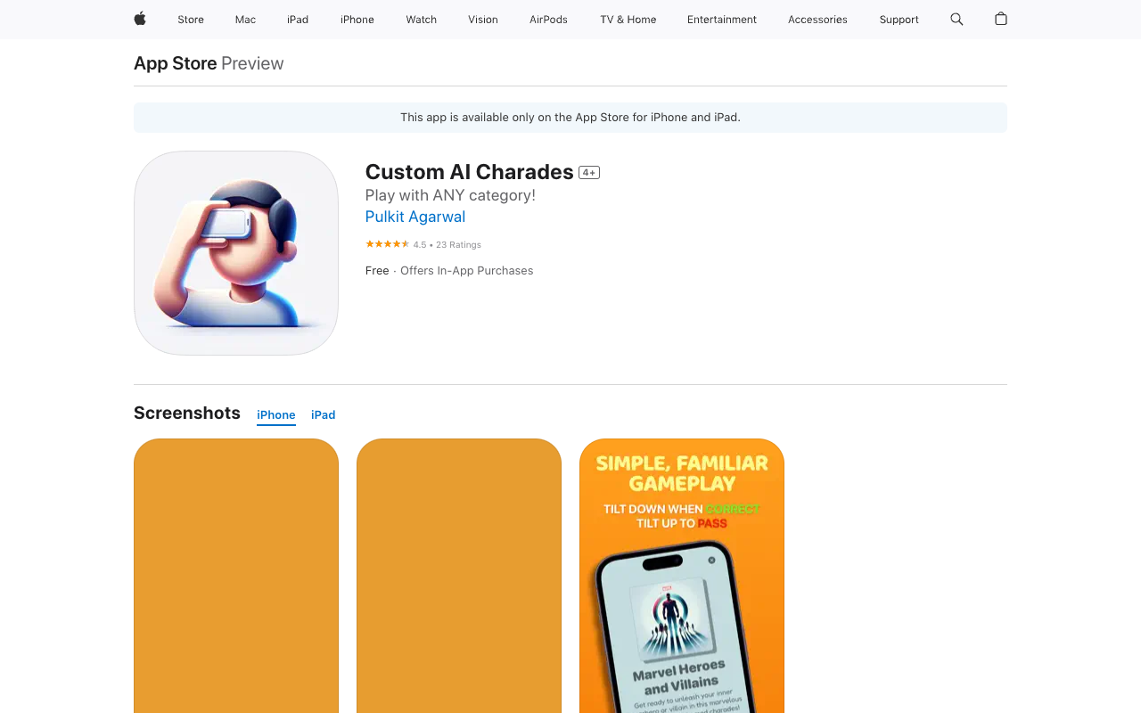 Custom AI Charades - Play Heads Up with ANY category, using AI to generate decks