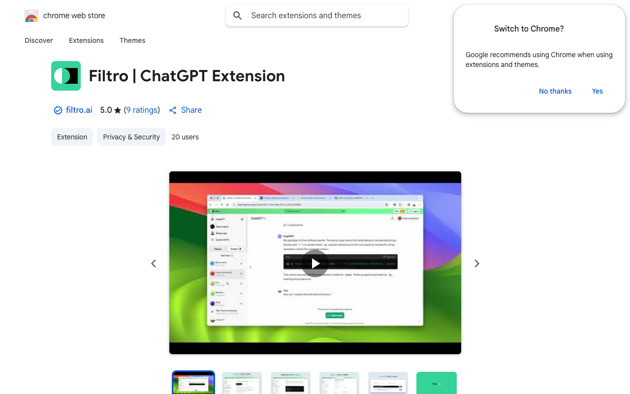 Filtro | ChatGPT Extension - Boost your Privacy and more while using ChatGPT