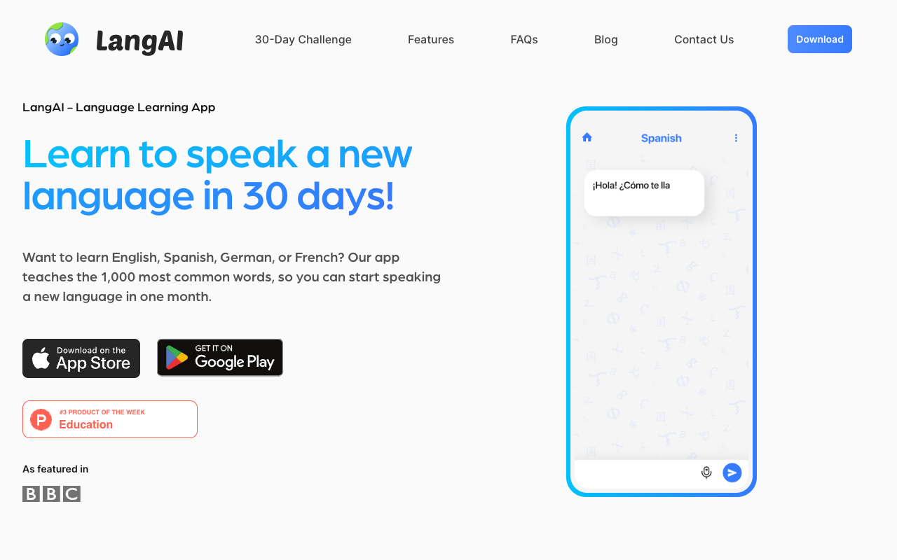 LangAI - The most natural way to learn a new language Language Learning AI