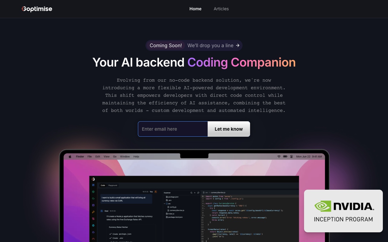 Goptimise Beta - No-code AI-powered scalable backend builder