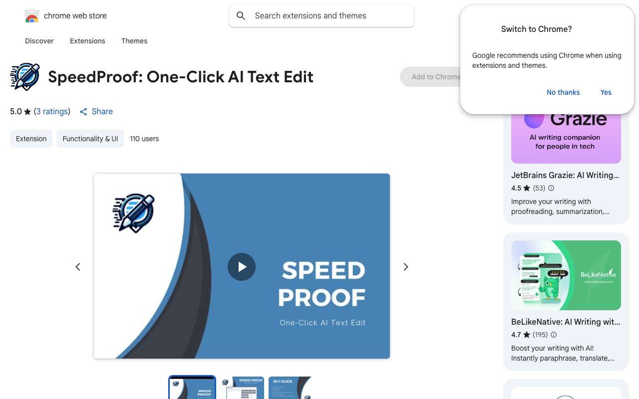 SpeedProof: One-Click AI Text Edit - Rephrase, check grammar, translate, explain, summarise