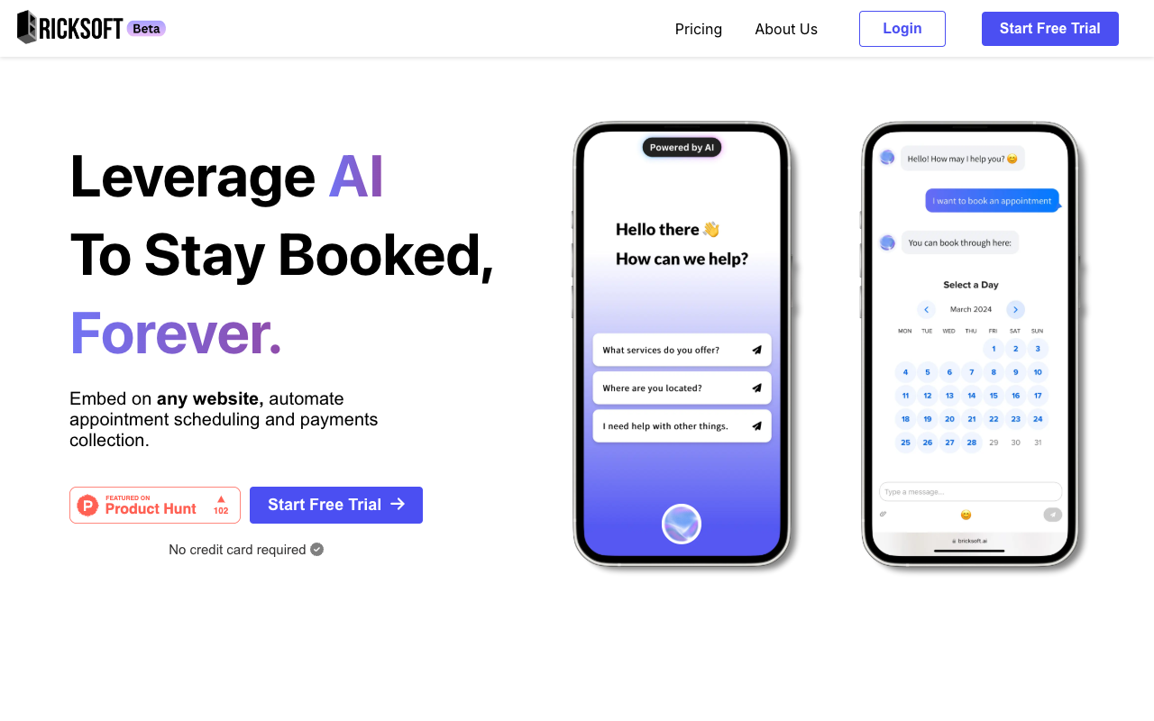 Bricksoft.ai - AI Chatbot for Paid Bookings & Appointments