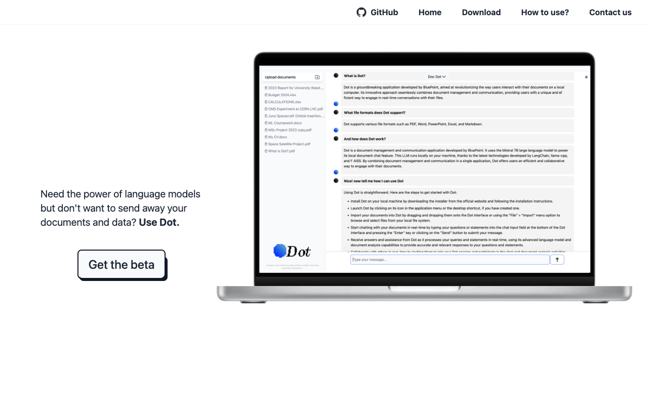 Dot - Use LLMs without sacrificing your data privacy