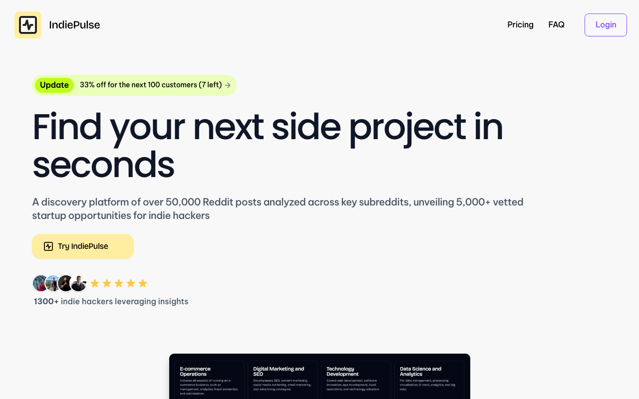 IndiePulse - Find your next side project in seconds