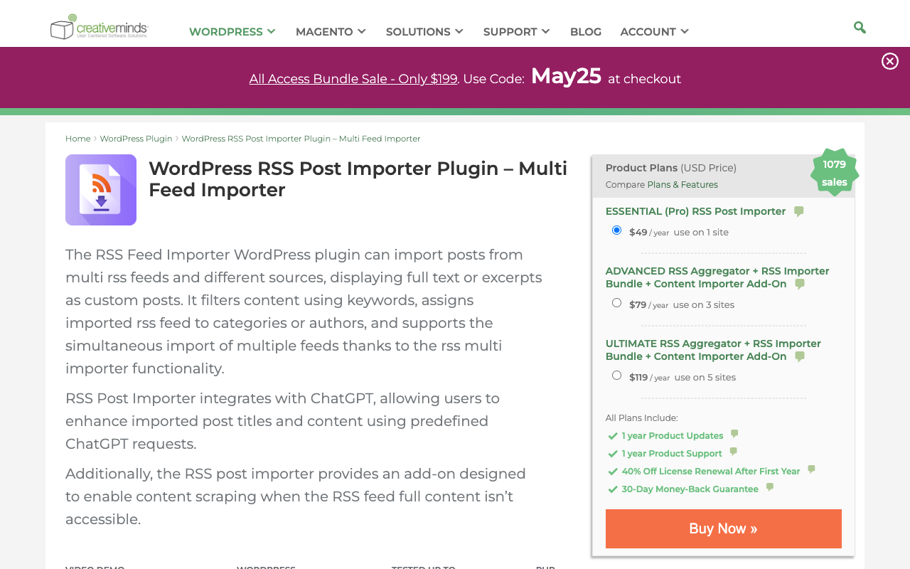 WordPress RSS Post Importer Plugin - Import RSS, create posts, filter content, integrate ChatGPT