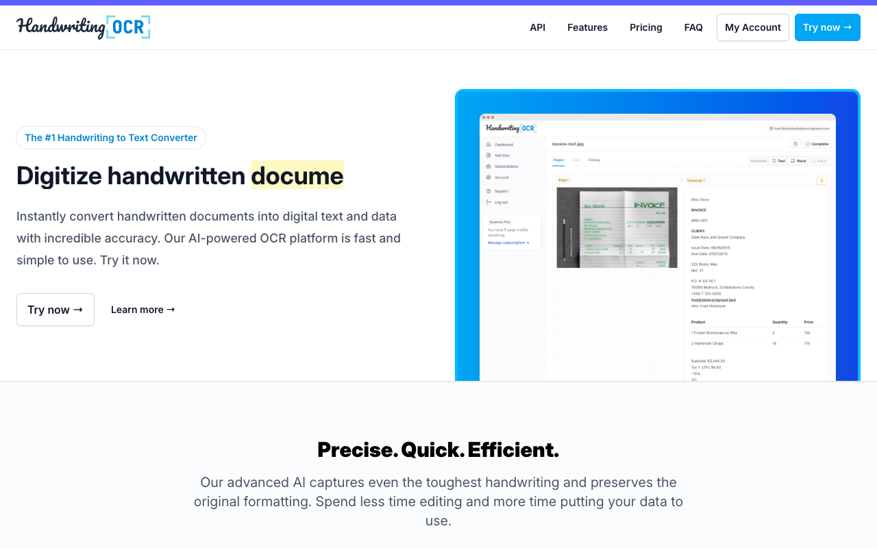 Handwriting OCR - AI-enhanced handwriting to text extraction