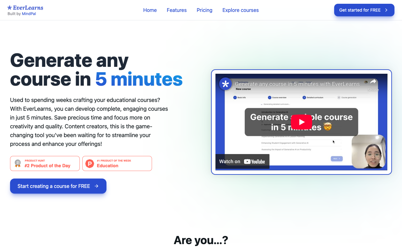 EverLearns for Creators - Turn your content into courses in 5 minutes with AI AI Education Content Creation