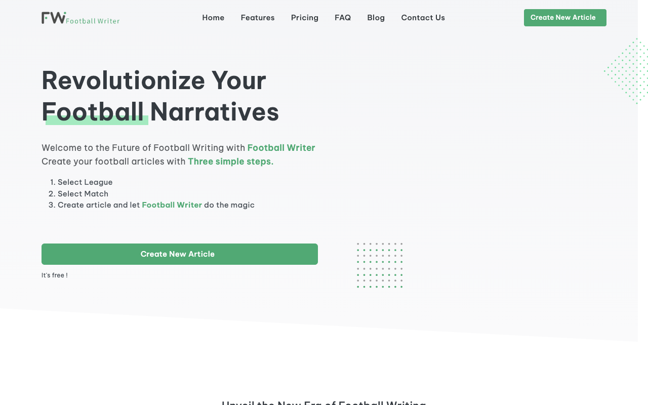 Football Writer - Revolutionize Your Football Narratives with AI