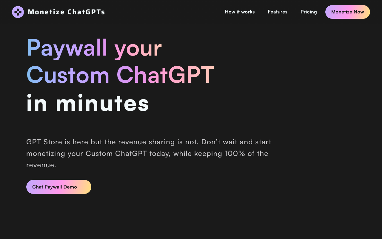 Monetize Custom ChatGPT Today - No-Code Paywall for Your Custom GPTs