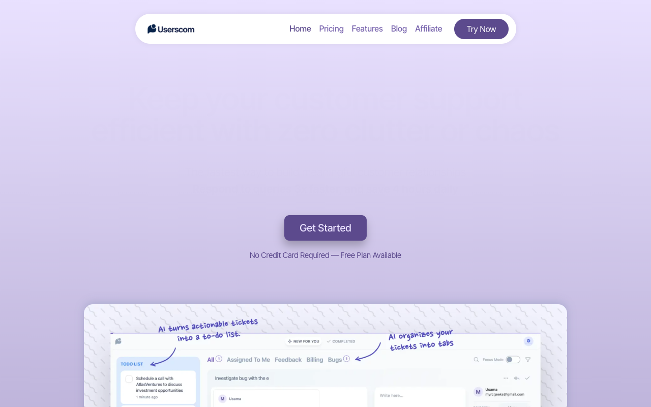 Userscom - Simple, modern, AI-powered ticketing software