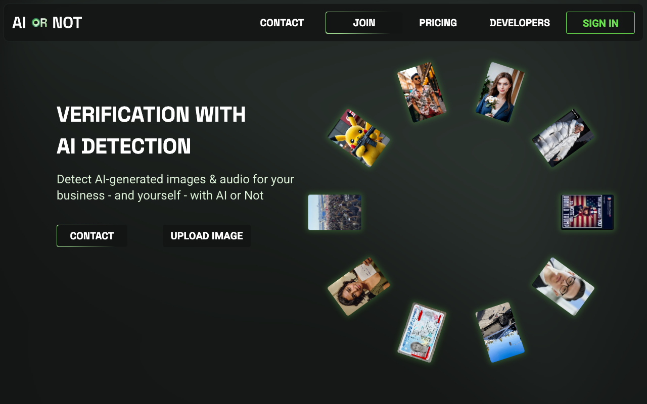 AI or Not - Detect AI generated images, audio & KYC documents for free