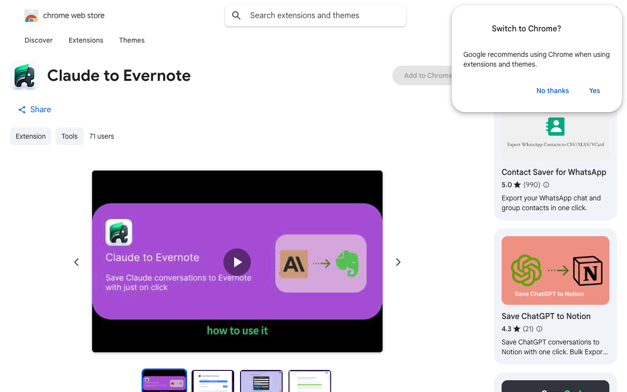 Claude to Evernote - Seamlessly save Claude AI conversations to Evernote AI Productivity