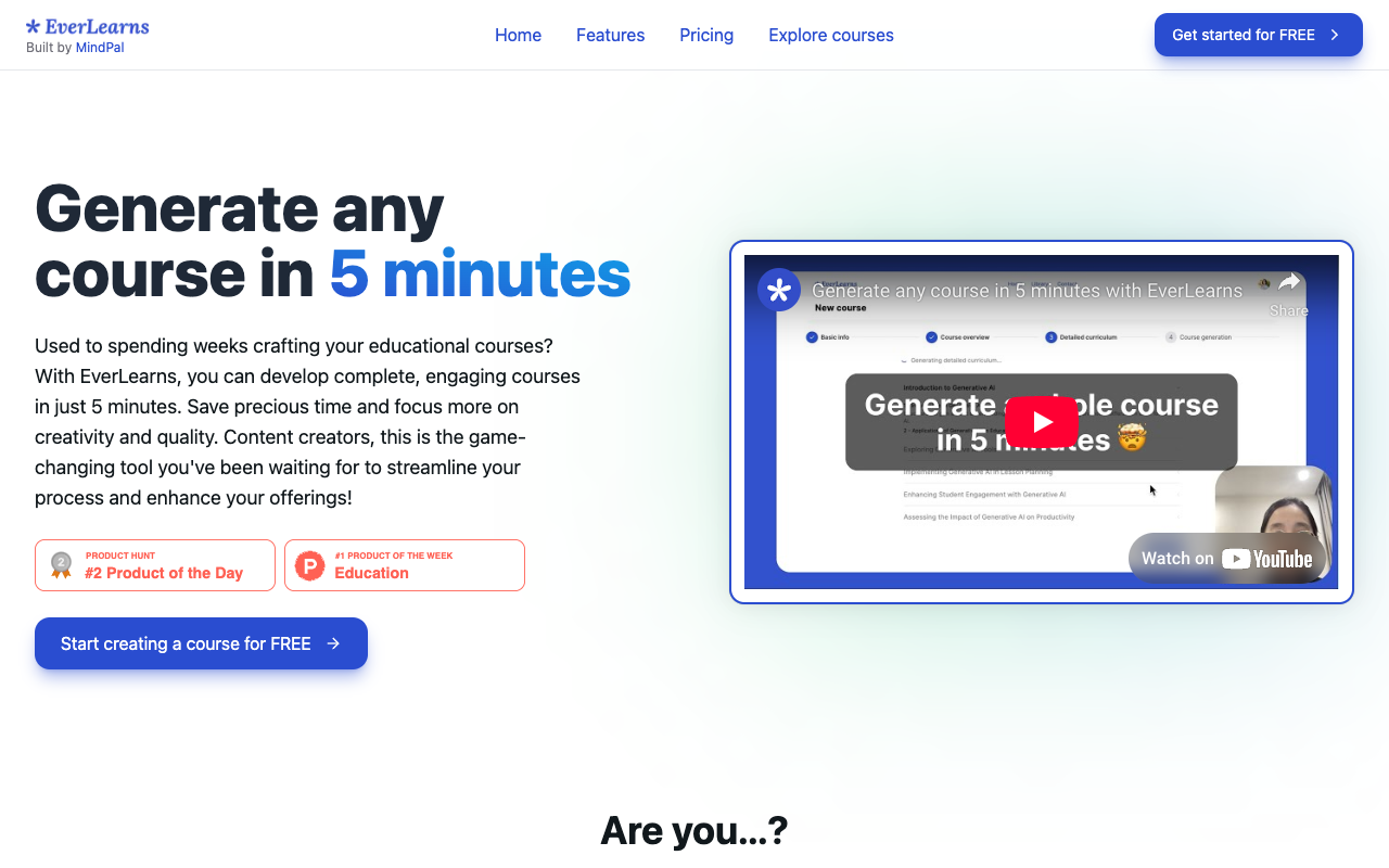 EverLearns for Creators - Turn your content into courses in 5 minutes with AI