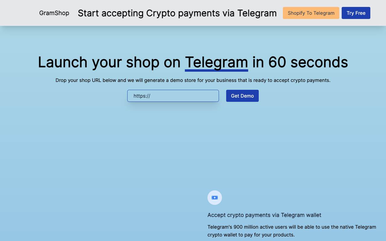 Gramshop - Launch your shop on Telegram in 60 seconds