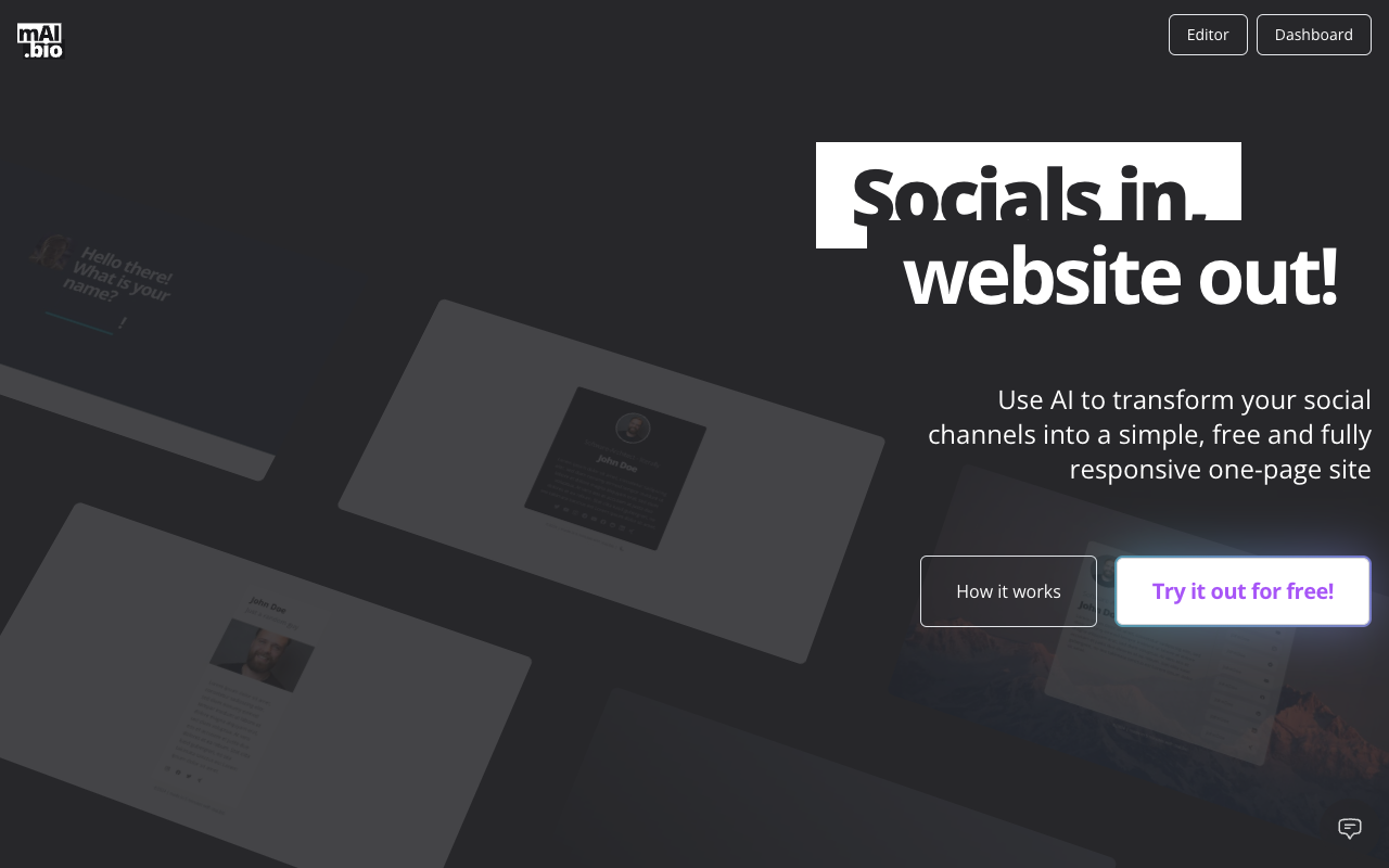 mAI.bio - Socials in, website out! Transform your socials into a simple, free site with AI