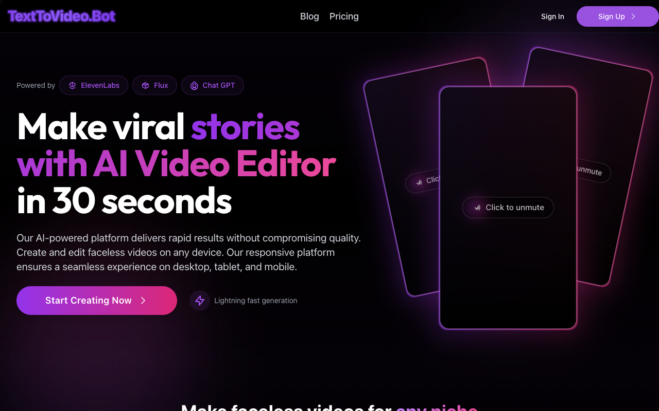 TextToVideo.Bot - Generate AI Storytelling Videos for Shorts and TikToks AI Video