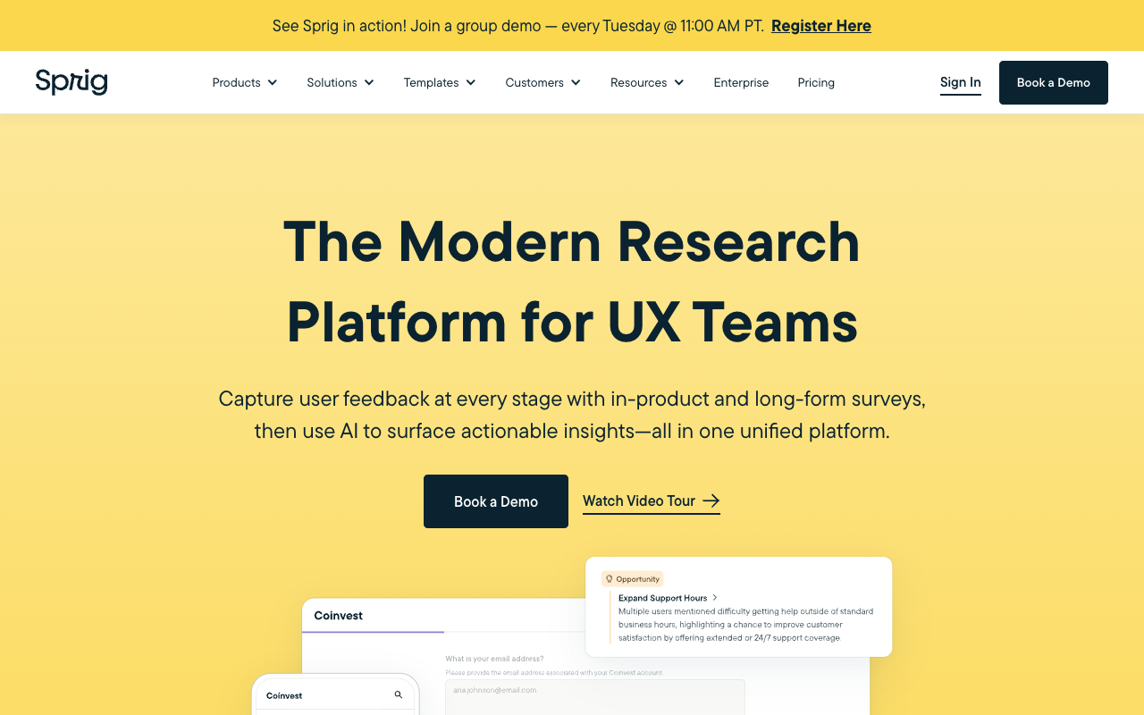 Sprig Feedback - Capture continuous feedback right in your product or website