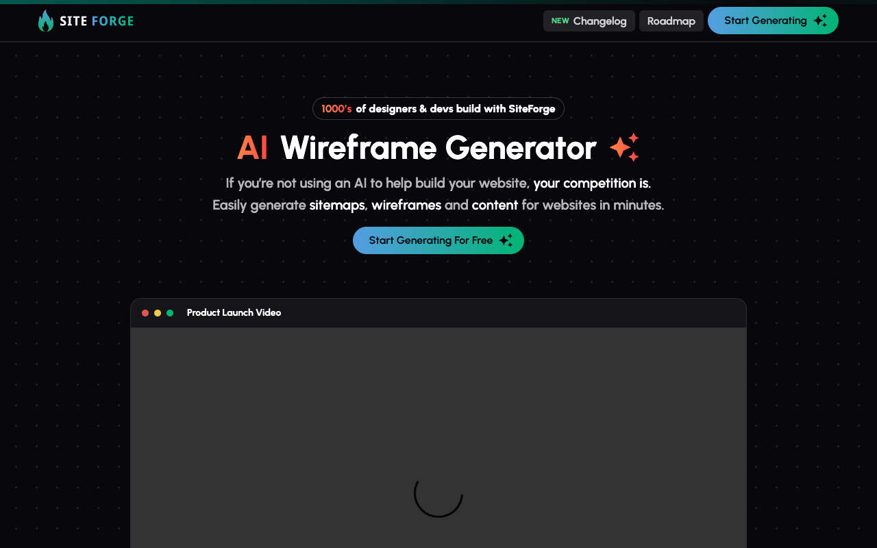 SiteForge - AI Website Generator for SEO-Optimized Wireframe Generation and Content