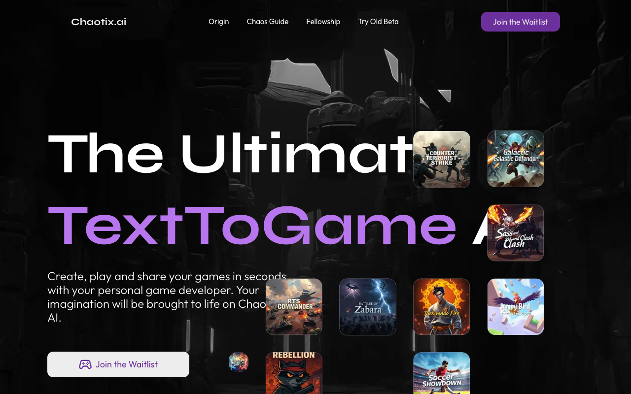 Chaotix.ai - A Revolutionary Text to Game AI Platform