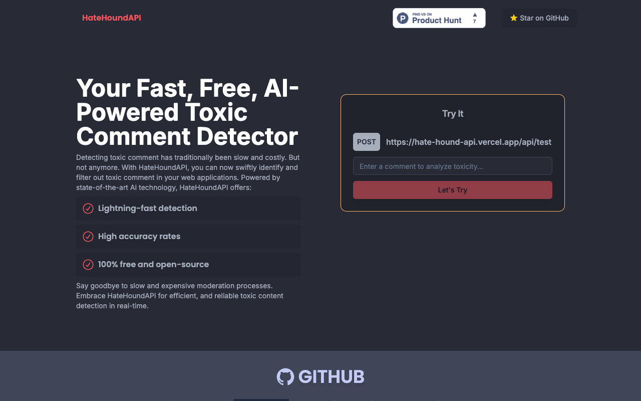 HateHoundAPI - AI Powered Toxic comment detector API