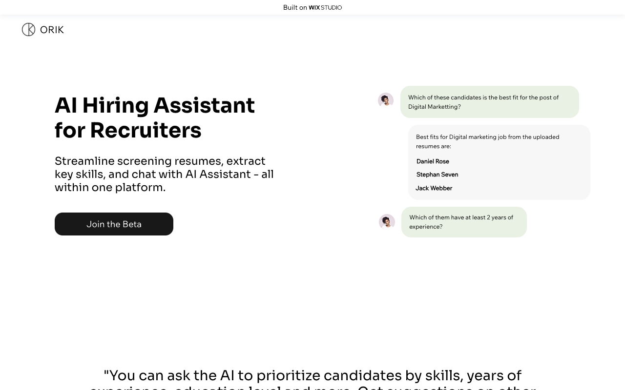 Orik AI - AI-Powered Assistant for Recruiters