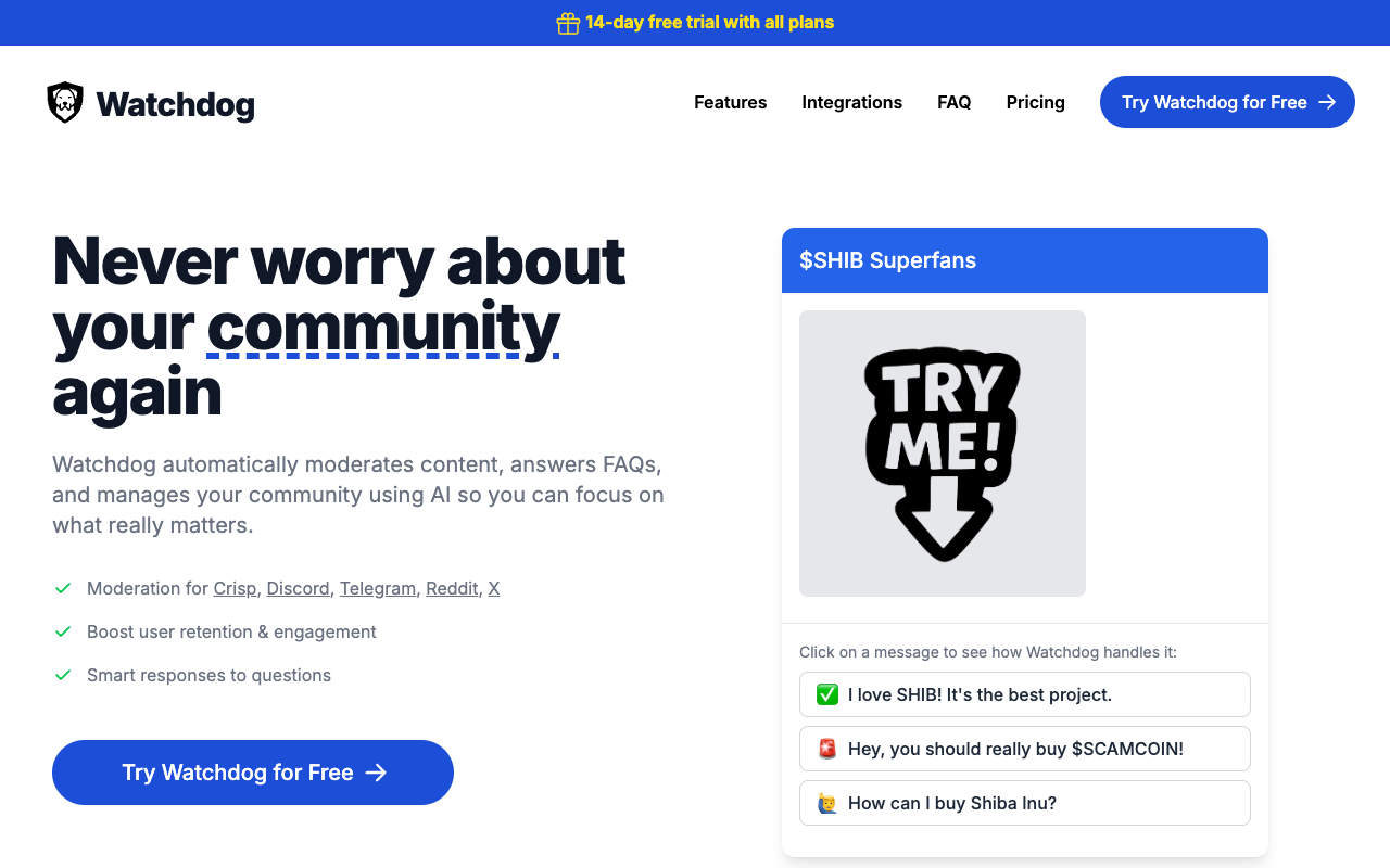 Watchdog - AI Chat Moderator for your Telegram Community